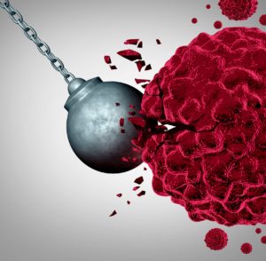 Wrecking ball destroying cancer cell